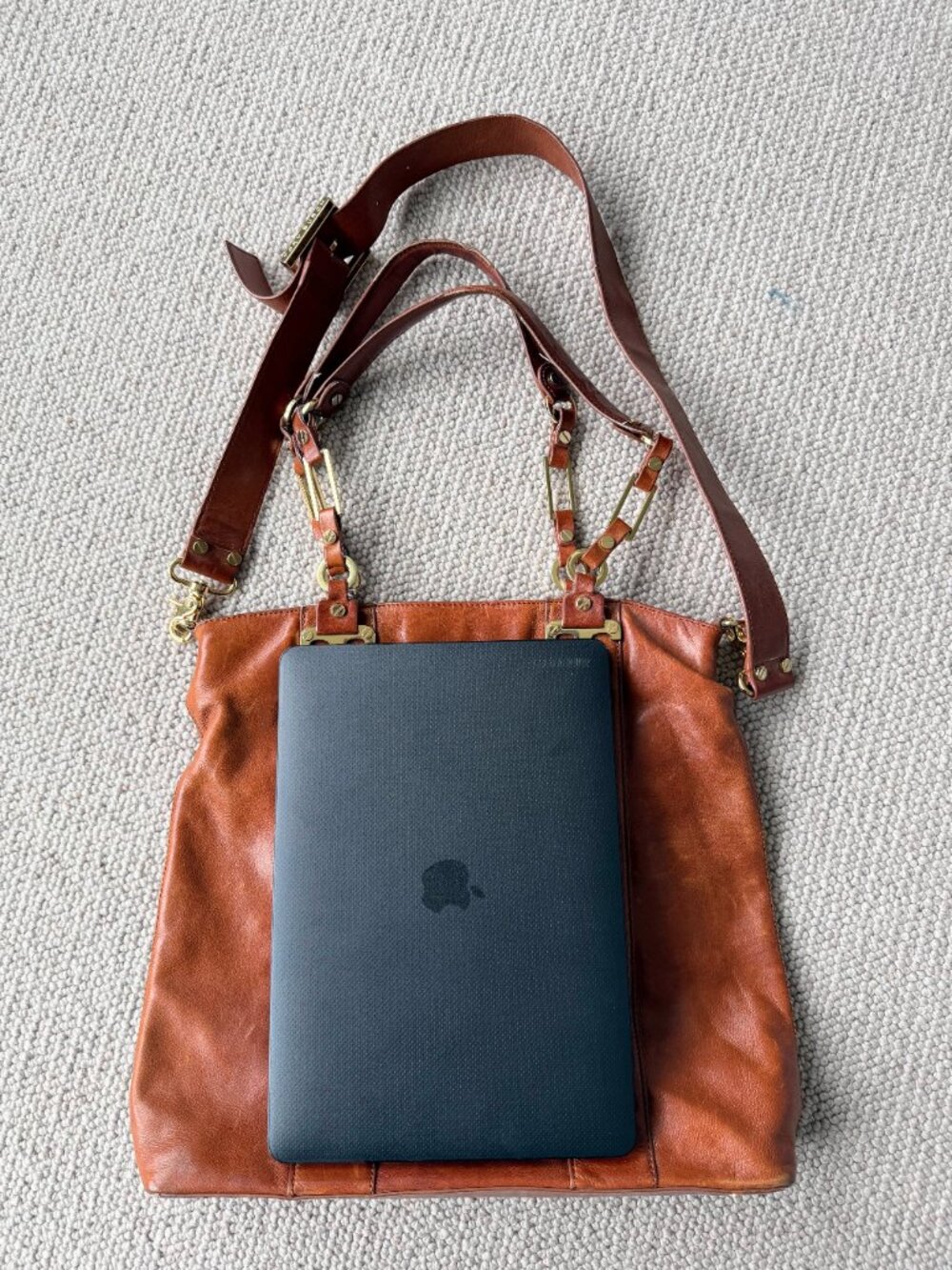 Vintage Tory Burch Brown Leather Medium Tote Bag, Fits 13" Laptop - Picture 3 of 5